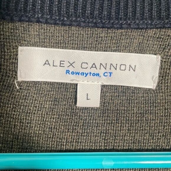 ALEX Cannon Quarter Zip Mock Turtleneck Sweater Blue Green size L Colorblock - Picture 3 of 5